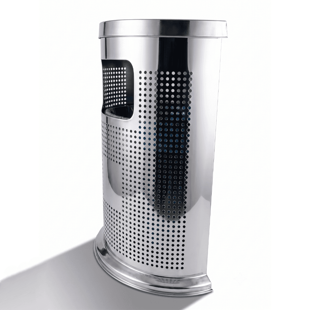 3S Stainless Steel Perforated Semi-Circular Trash Can with Ashtray
