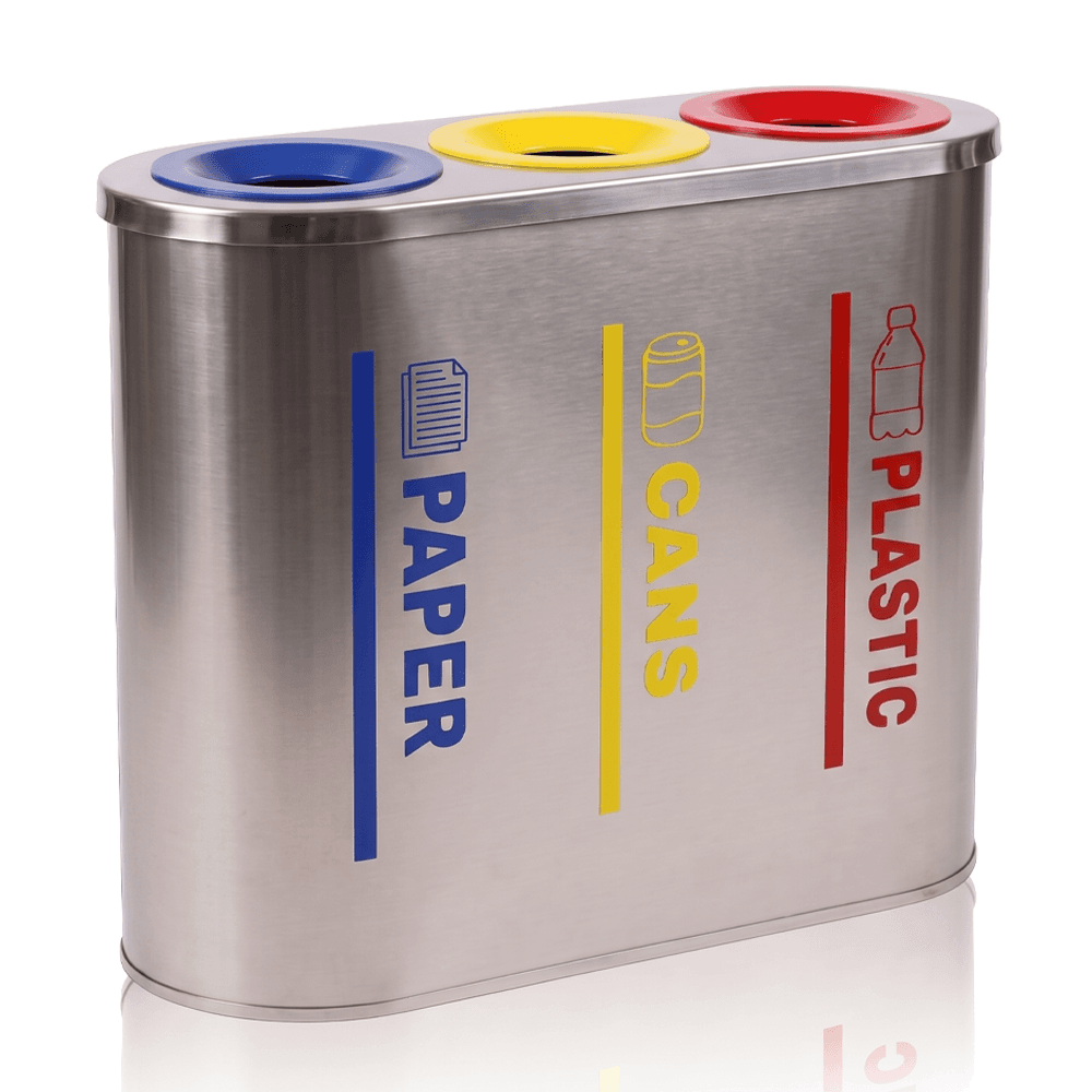 3-Compartment Stainless Steel Waste Segregation / Recycling Bin
