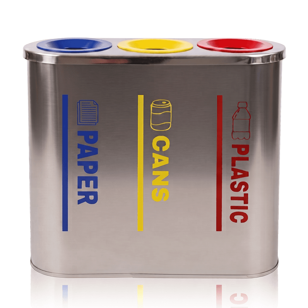 3-Compartment Stainless Steel Waste Segregation / Recycling Bin