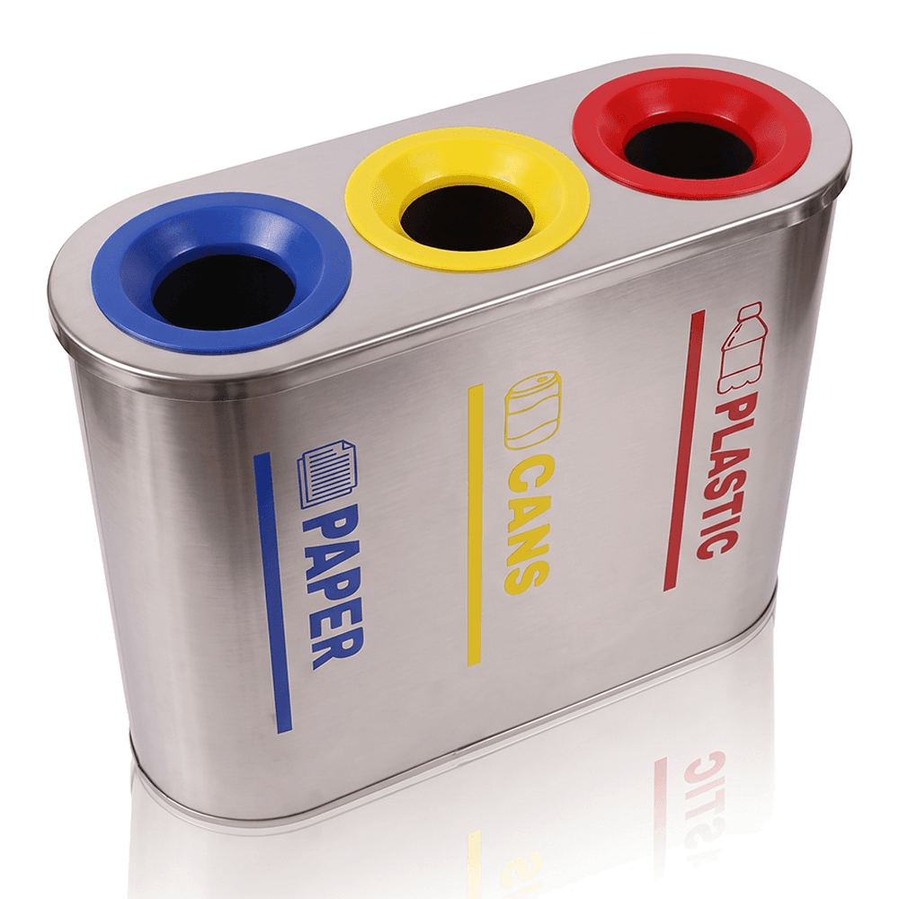 3-Compartment Stainless Steel Waste Segregation / Recycling Bin