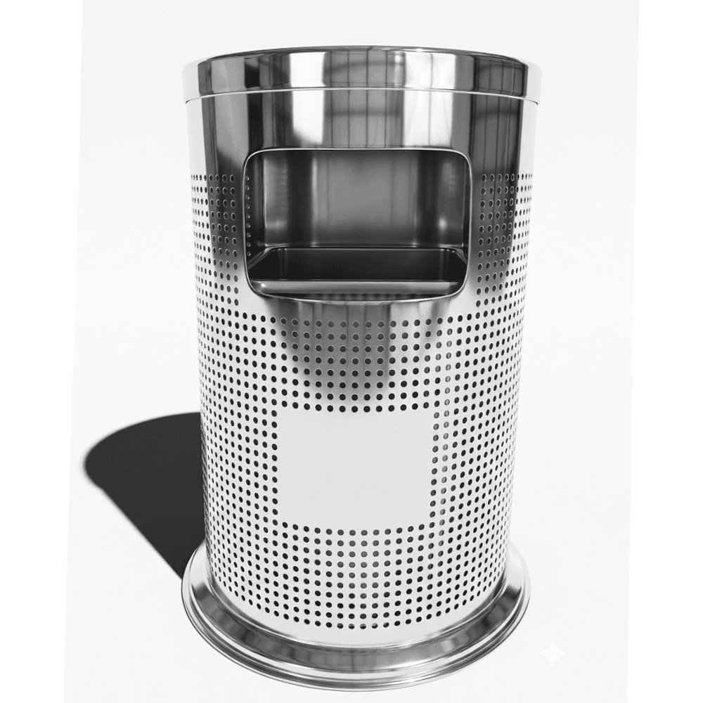 3S Stainless Steel Perforated Semi-Circular Trash Can with Ashtray