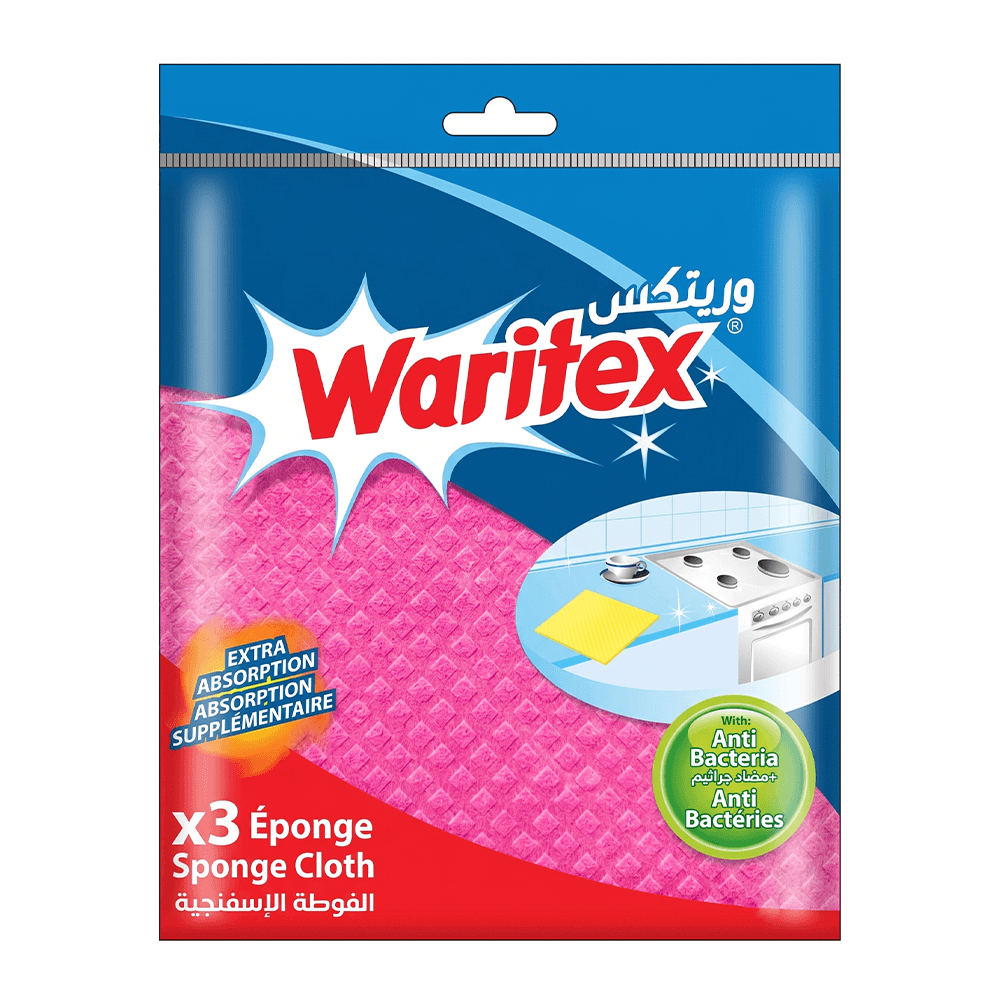 فوطة Waritex الإسفنجية فائقة الامتصاص ومضادة للبكتيريا - عبوة 3 قطع