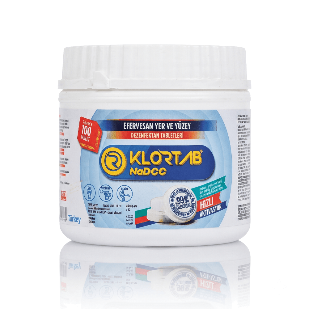 KLORTAB Imported Turkish Chlorine Tablets for Surface Disinfection — 500 g, 100 Tablets