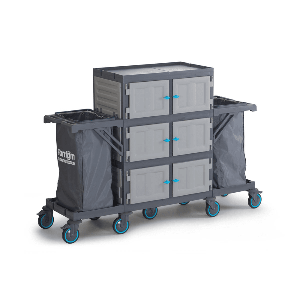Fantom Professional Procart 453 Enclosed Housekeeping & Room Service Trolley with Dual Laundry Bags & Storage Cabinet