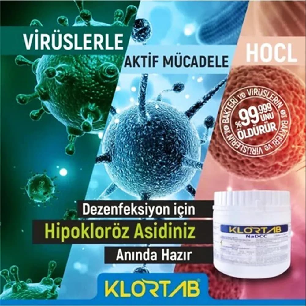 أقراص الكلور KLORTAB التركي لتطهير وتعقيم الاسطح بشكل عام - 500 جرام - 100 قرص