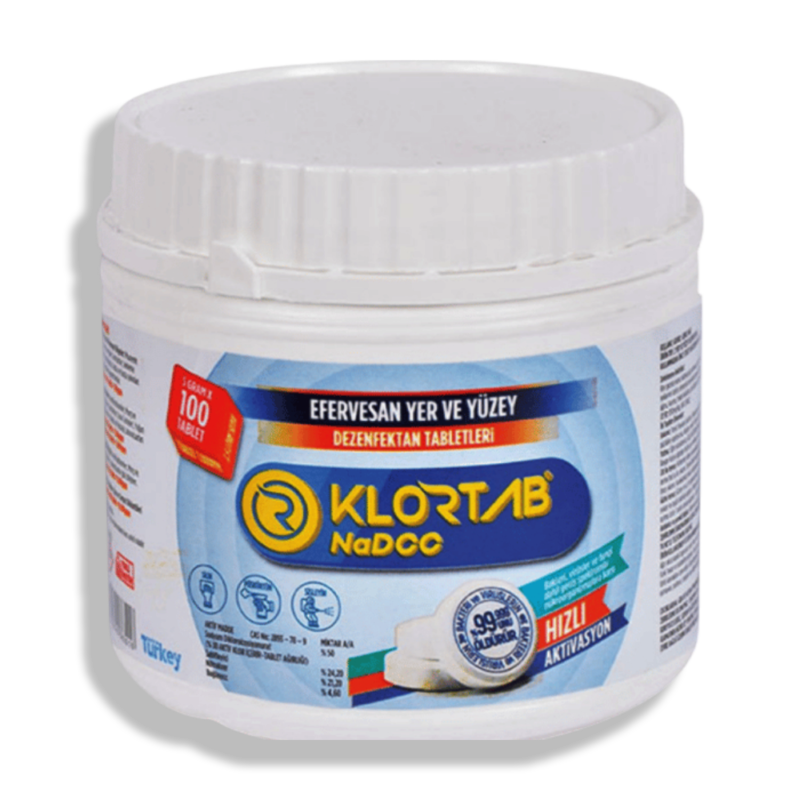 أقراص الكلور KLORTAB التركي لتطهير وتعقيم الاسطح بشكل عام - 500 جرام - 100 قرص