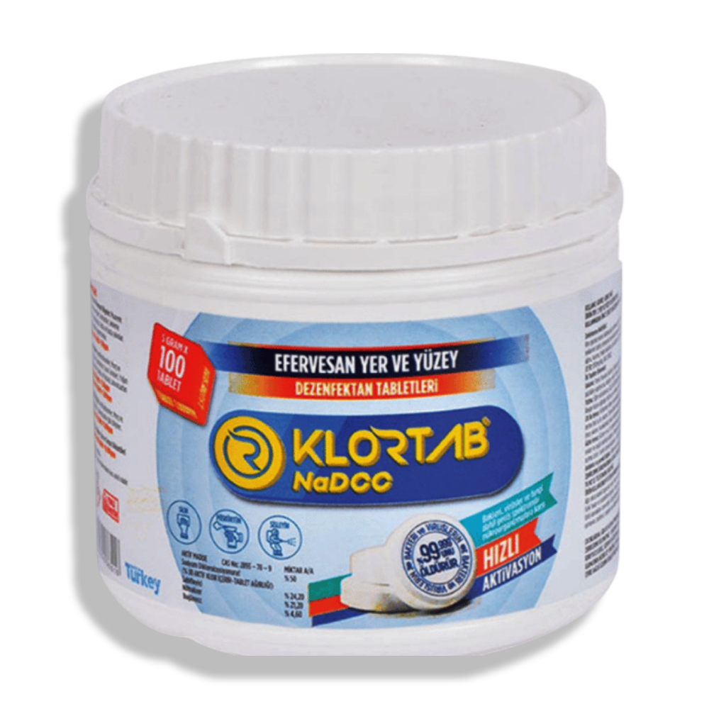أقراص الكلور KLORTAB التركي لتطهير وتعقيم الاسطح بشكل عام - 500 جرام - 100 قرص أقراص الكلور KLORTAB التركي لتطهير وتعقيم الاسطح بشكل عام - 500 جرام - 100 قرص