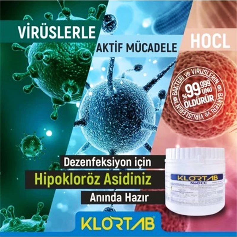 أقراص الكلور KLORTAB التركي لتطهير وتعقيم الاسطح بشكل عام - 500 جرام - 100 قرص