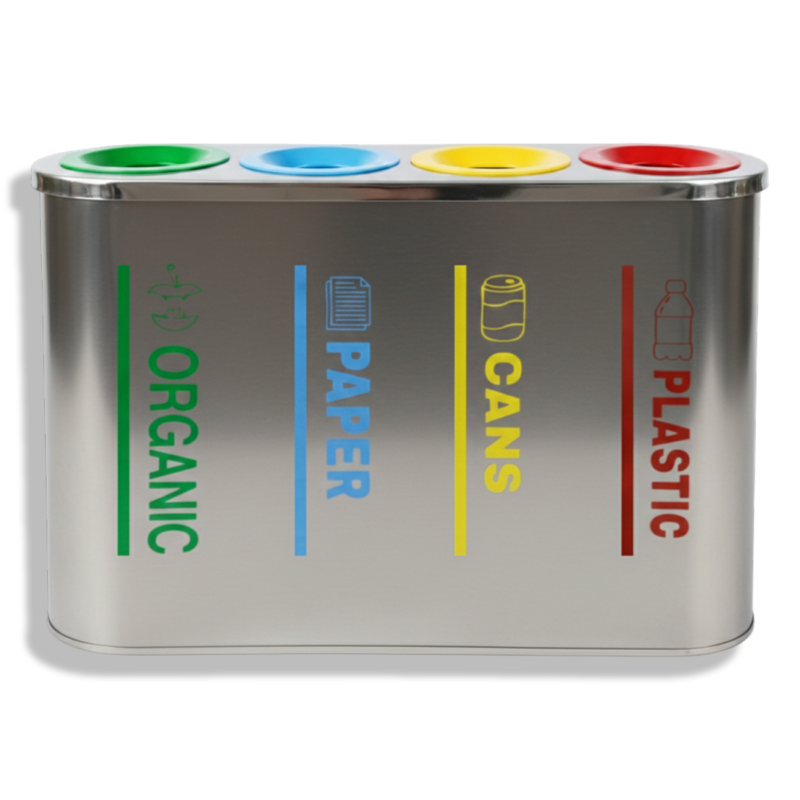 صندوق فصل المخلفات الاستانلس ستيل الرباعي