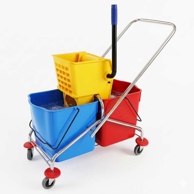 عربة نظافة مزدوجة (دابل باكت) هيكل ستانلس ستيل - بدون كيس