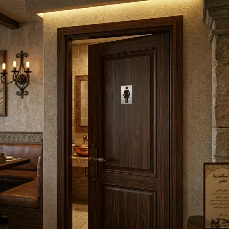 لوحة إرشادية حمامات سيدات ألومنيوم ذاتية اللصق - 14.5×9.5 سم