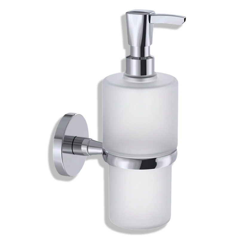 موزع صابون زجاج حائطي بحامل ستانلس ستيل - تركي مستورد